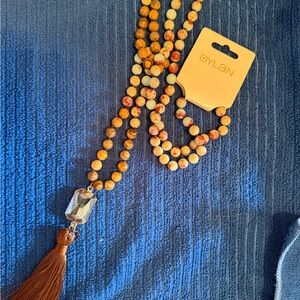 dylan Brown, Cream and Coral Beaded Tassel Necklace